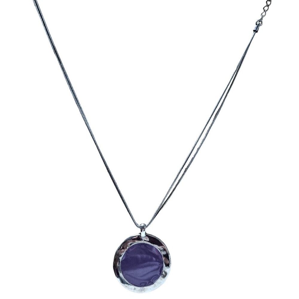 Elegant Silver Tone Purple Hand Painted Pendant Statement Necklace Jewelry Women